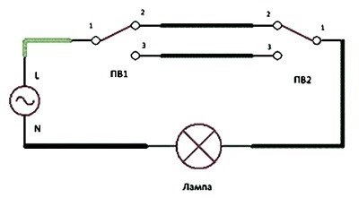 подключение проходного переключателя