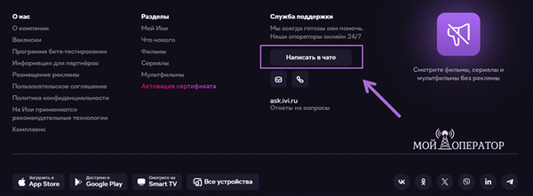 как написать в чат ivi ru