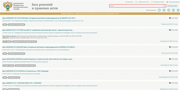 Как искать решения на сайте ФАС