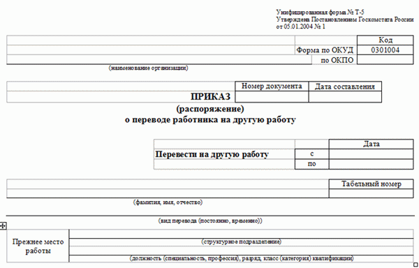 Бланк унифицированной формы Т-5